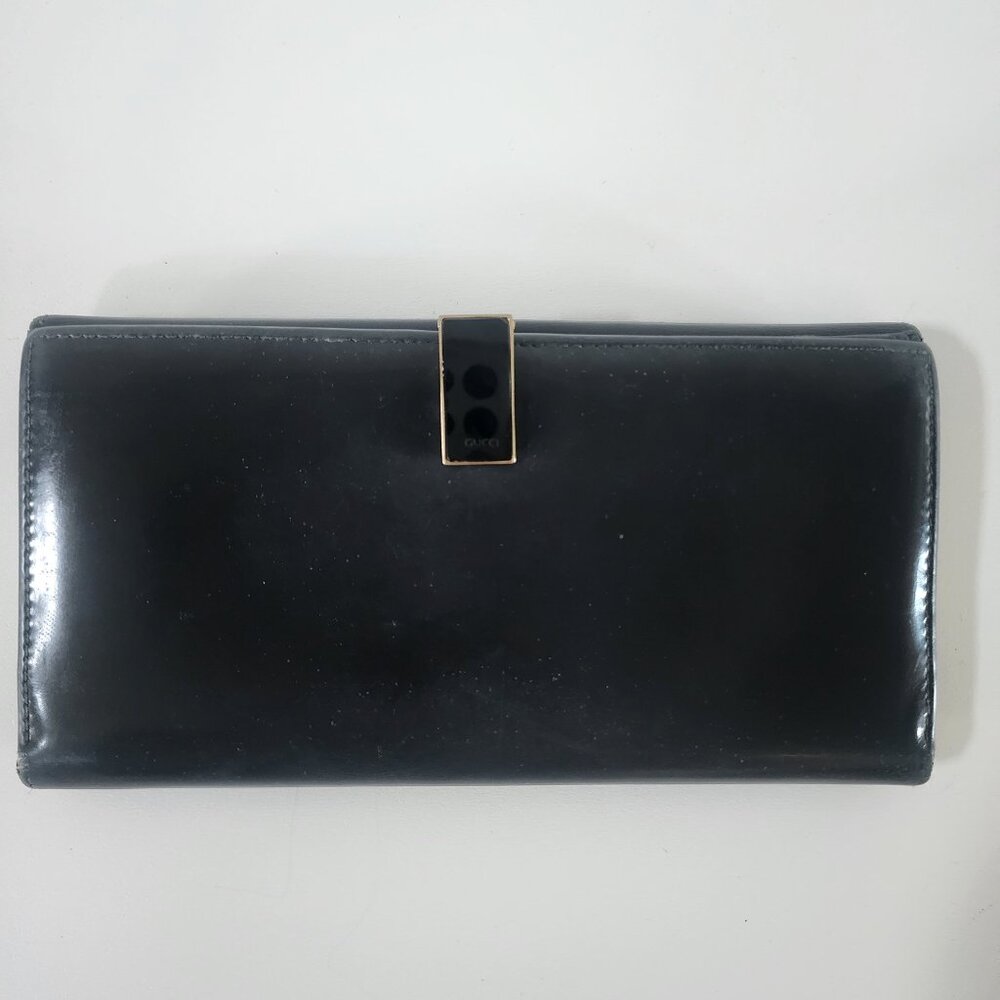 Authentic GUCCI Patent Leather Black Long Bi-Fold Wallet